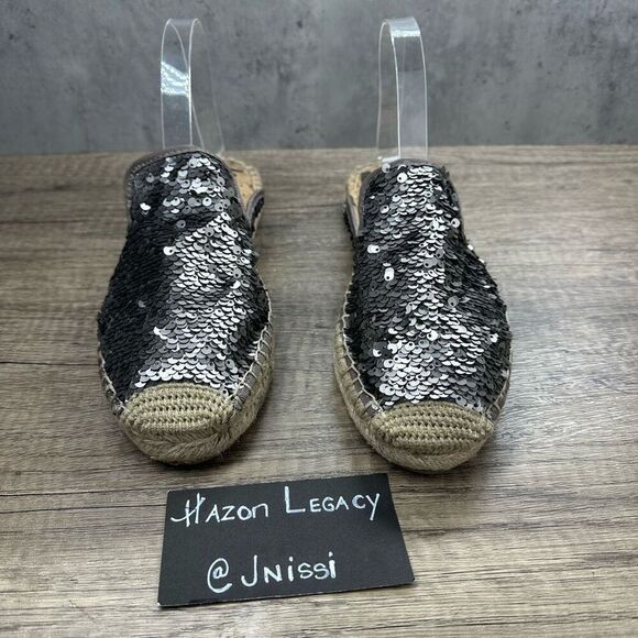 Sam Edelman~Women’s~”Kerry” Pewter Sequin Espadrille Slide Mules~Size 8.5 - Picture 3 of 9